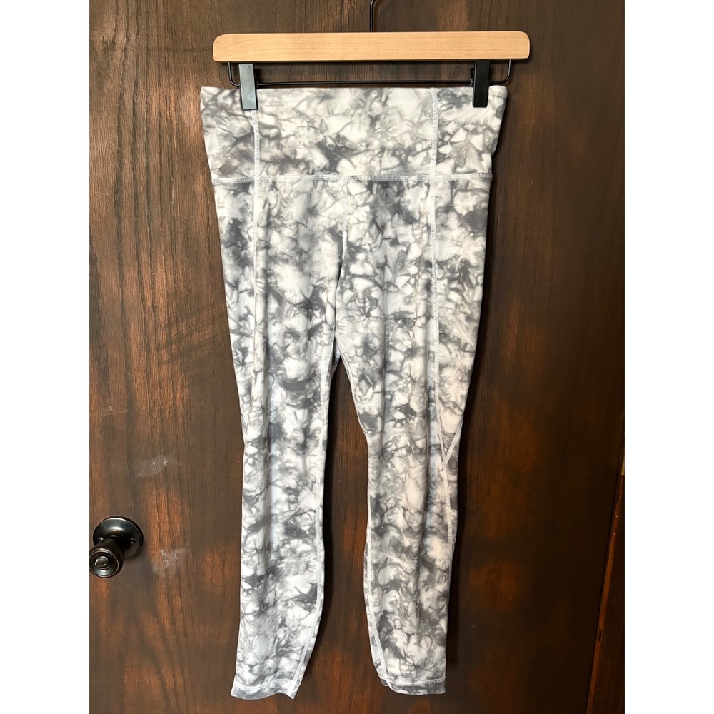 Athleta Elation High Rise Tight Leggings Grey White Tie Dye Marble Print 7/8